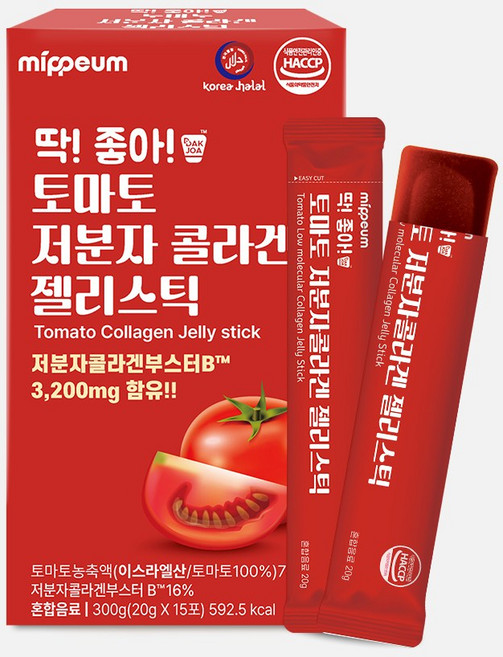딱좋아 할랄인증 토마토 저분자 콜라겐 젤리스틱 15포, 45개, 20g