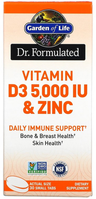 Garden of Life (가든 오브 라이프) 의사가 설계한 포뮬라 비타민D3 & 아연 소형 정제 30정, 1개