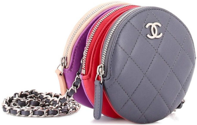 샤넬 중고 라운드 컴파트먼트 클러치 체인 퀼팅 램스킨 크로스 백