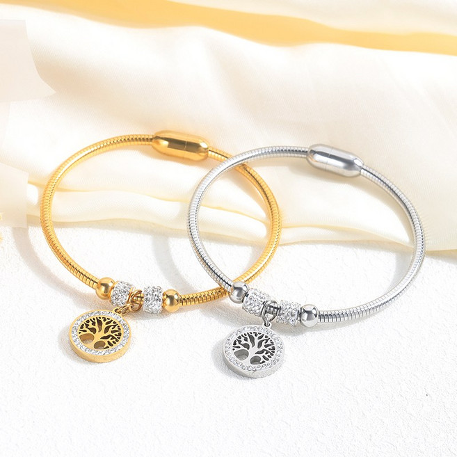 치유쿠 펀칭 생명 나무 매력 스테인리스 스틸 팔찌