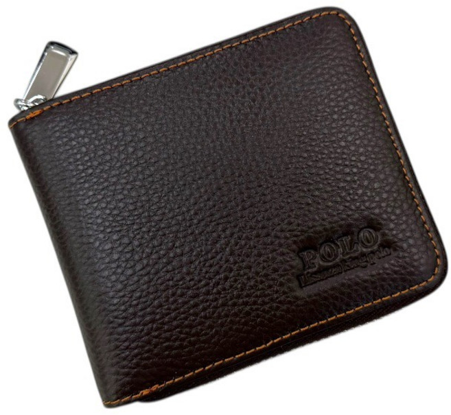 Lisanza King Polo 真皮短夾 零錢袋拉鍊男士皮夾