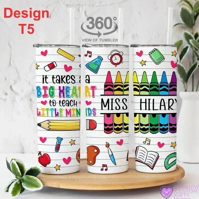 개인화 된 밀짚 교사 여행 컵 선물 텍스트 맞춤형 스승의 날 추수 감사절 20 온스 스테인레스, 02 T5
