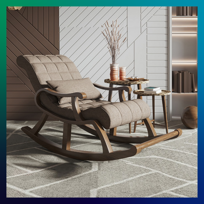 폴스카이 원목 흔들의자 벨벳 세탁가능 1인용 북유럽, 1개, 다크 그레이