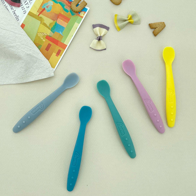 아가프라 실리콘이유식스푼+케이스 유아스푼 아기수저 이유스푼, 다크옐로우+케이스