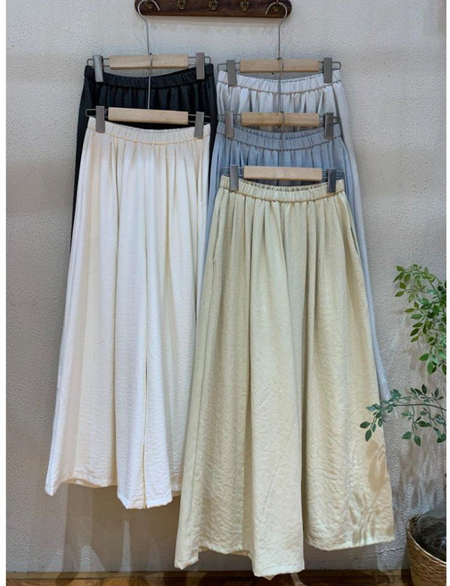 여성 텐셀라이크 캐주얼 바지 여름 허리 밴딩 레이스 통 치마 A02Z2R 원픽1