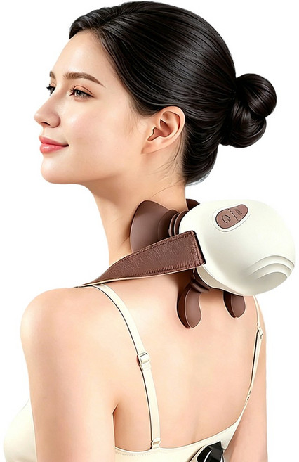 웨어러블 무선 목 어깨마사지기 저소음 강력 다리 마사지 기능 온열 목디스크안마기, 흰색, Klym-s9