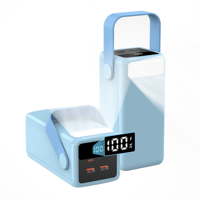 PIUJJA 대용량 고속충전 PD 22.5W QC 3.0 LED조명 차박용 멀티단자 캠핑용 보조배터리 50000mAh, 블루