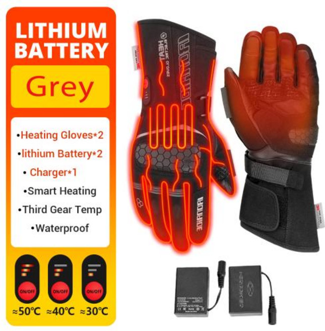 오토바이 열선장갑 온열장갑 충전식 배터리 가열 장갑 스노우 보드 스키 방수 터치 스크린 글러브, XL, 7)EG-01 Grey
