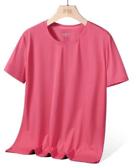 短版上衣女裝衣服大尺碼短袖瑜伽圓領涼感運動休閒T恤吸濕排汗顯瘦冰絲小香風五分袖韓版寬版透氣防曬上衣重磅厚磅t恤襯衫羽球衣
