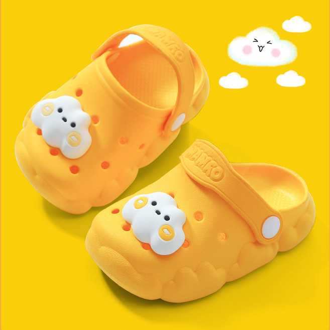 兒童拖鞋夏季新款踩屎感軟底卡通防滑男童寶寶女童沙灘兒童洞洞鞋, 1個, 雲朵-黃色:25/26【內長15cm】