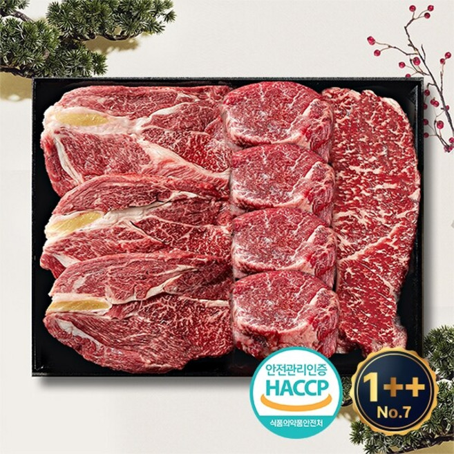1++등급(7이상) 예담우 맛남 구이2호 1kg(등심/갈비/채끝/안심) 한우선물세트, 1개, 1kg