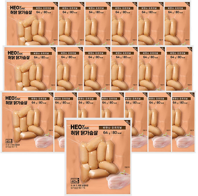 허닭 닭가슴살 비엔나 소시지 오리지널 64g, 20개