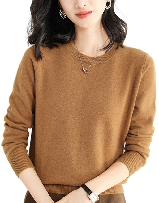 여성용 베이직 라운드넥 니트 긴팔티 부드러운 간절기 데일리룩 티셔츠 Knitted T-shirt D8378