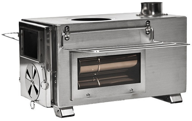 便攜式戶外帳篷柴火爐 304不鏽鋼 側面觀火玻璃 附7節煙管, 1個, 三面玻璃柴火爐