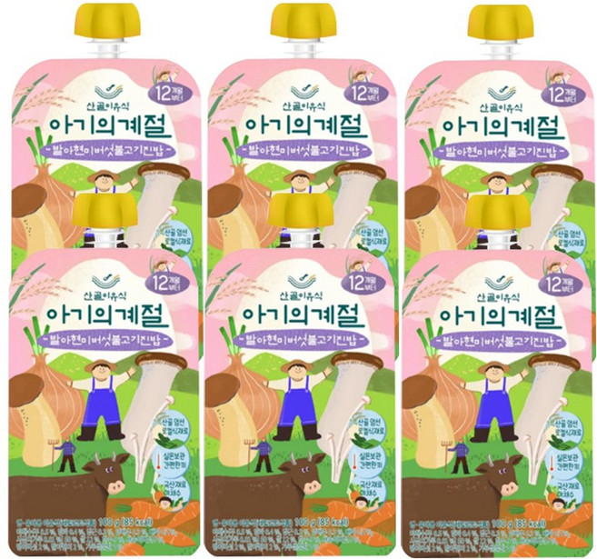 에코맘의산골이유식 유아용 아기의계절 완료기 발아현미버섯불고기진밥, 100g, 6개