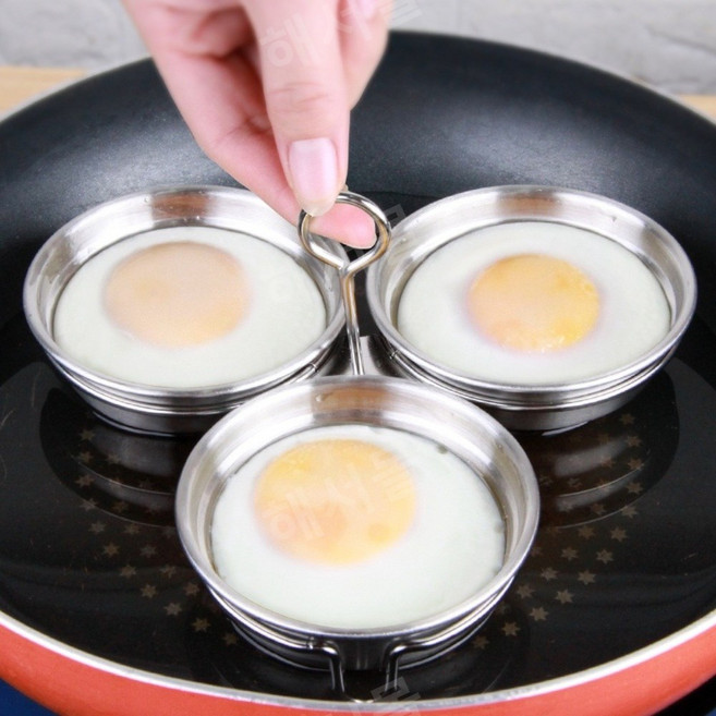 식사 수란틀 계란 삶은 수란메이커 모닝에그 스테인레스 아침 반숙 쿠커 가정용, 원형모양모델(브러쉬 1개무료제공), 1개