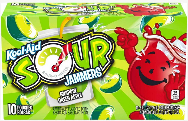 쿨-에이드 사워 재머스 스내핀 그린 애플 맛 주스 음료 (10 파우치) 쿨-에이드 사워 재머스 스내핀 그린 애플 맛 주스 음료 (10 파우치), 1개