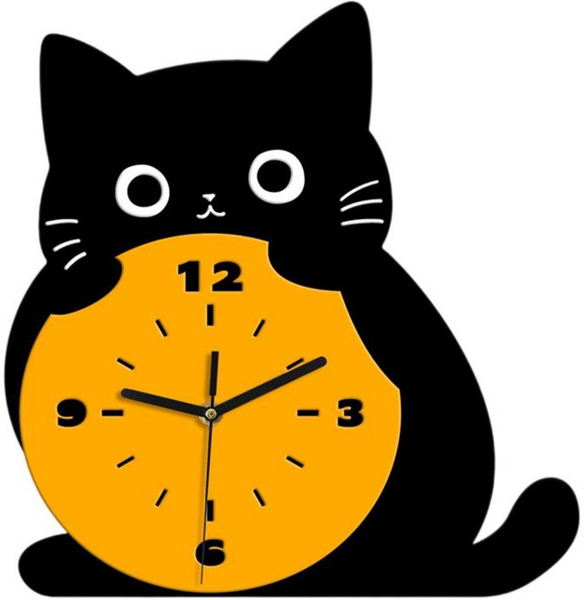 YSSHOP 고양이 테이블 시계 장식품 심플하고 세련된 패션 홈 데코 책상 시계 조리대 침대 옆 탁자 거실 침실, 아크릴, 검은색 노란색