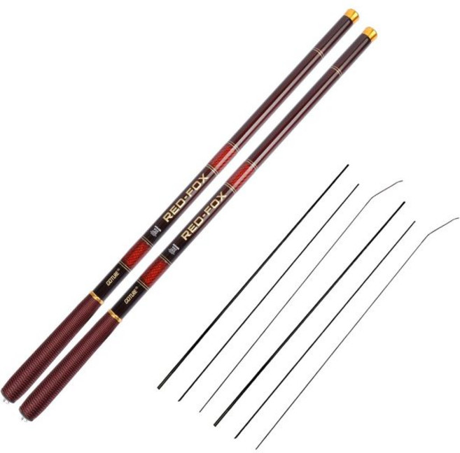 고튜어텔레스코픽 텐카라 낚시대 키트초경량 여행용 휴대용 접이식 배스 크래피 탄소 섬유 인쇼어 스트림 송어대 10 12 15 18 21 24 무료 팁 세트상단 3 세그먼트, 10ft/3.0m, 2개 RED-FOX/빨강