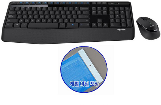 로지텍 MK345 정품 무선키보드 마우스 세트, 인체공학, 블랙, MK345+키스킨