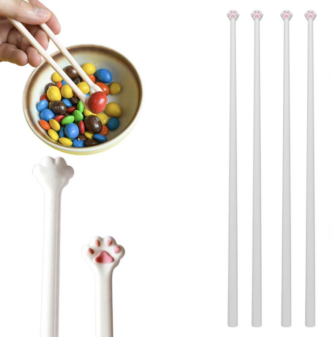 [루이/키친 아이템] 잔손 고양이발 프린팅 젓가락 세트 세척 간편하고 가볍고 튼튼 미끄럼 미끄럼 방지 재사용 가히, 고양이 집게, 1세트, 2종