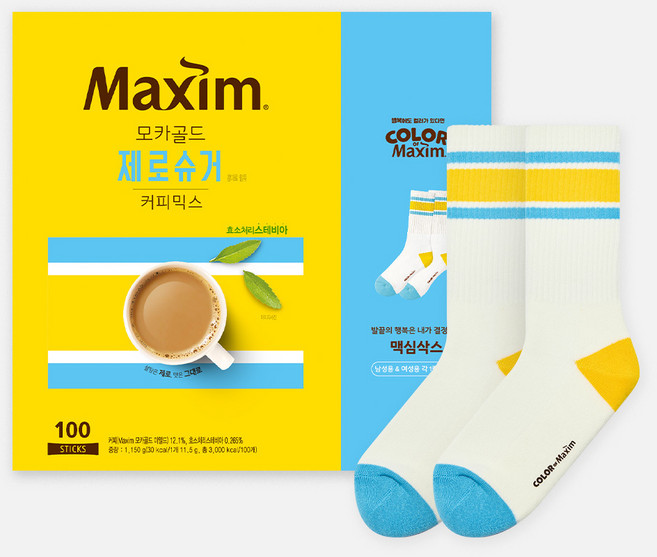맥심 모카골드 제로슈거 커피믹스 100T+컬러오브맥심삭스, 100개