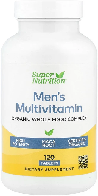 슈퍼 뉴트리션 Super Nutrition 유기농 천연 식품 남성용 종합비타민 암라 추출물 해바라기 모링가 표고버섯 추출물 함유 120정127859원산지:기타, SUP 업ER 슈퍼 NutritiON 온, 유기농 천연, 1, 120정 - 쿠팡