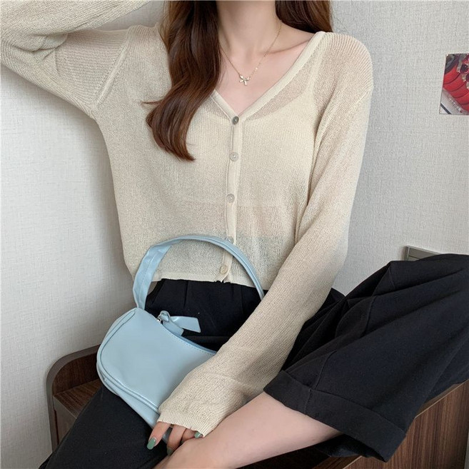 薄款開衫罩衫, 杏色,2XL 建議120-130斤