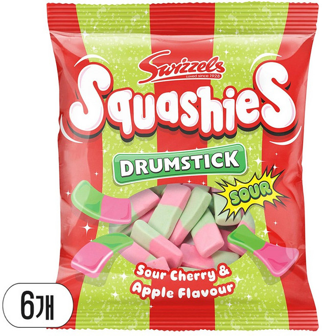 스위츨 스퀴시 드럼스틱 사워체리 & 사과맛, 100g, 6개