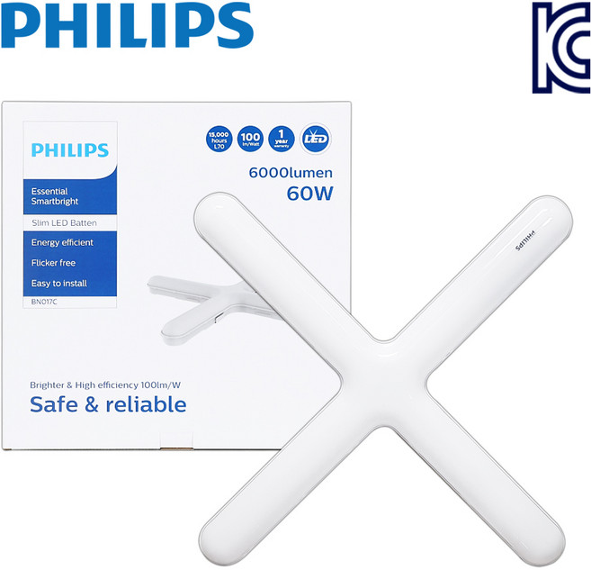 필립스 LED 십자등 60W 플리커프리 AS 1년 다용도 천장등 방등 거실등 사무실조명, 1개