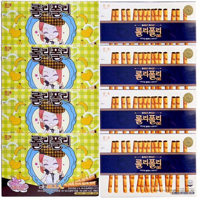 해태 롤리폴리초코 196g 4개+초코바나나 196g 4개 대용량과자 간식
