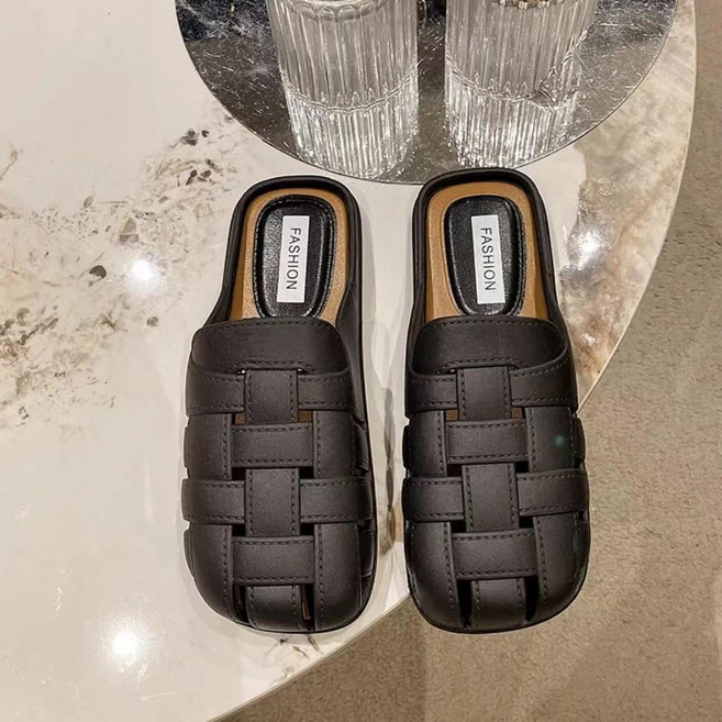 新款穆勒涼拖鞋 包頭半拖 羅馬風休閒拖鞋, 288豬籠鞋-黑色 品質專櫃版 ,38-39 偏小一碼