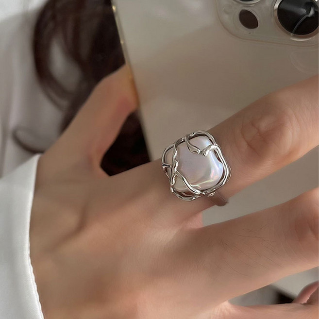 진주 실버 반지 달빛 삼림 숲 세트 여성 심플 디자인 담수 발렌타인데이