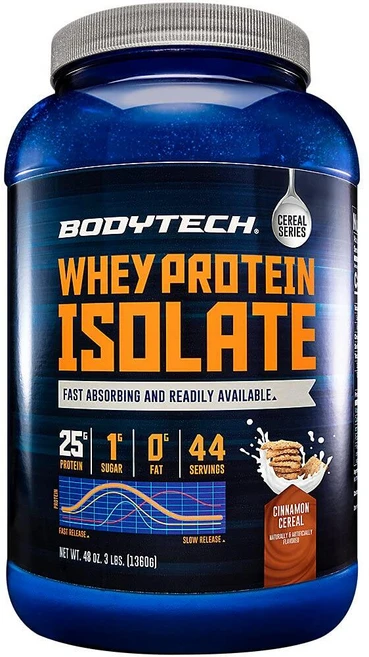 BODYTECH 분리 유청 단백질 파우더 - BCAA 함유 1회 제공량당 단백질 25g - 근육 성장 및 회복을 위한 빠른 흡수 - 시나몬 시리얼 (0.7kg(1.5파운드), 3 Pound (Pack of 1), 1개, 1.36kg - 쿠팡