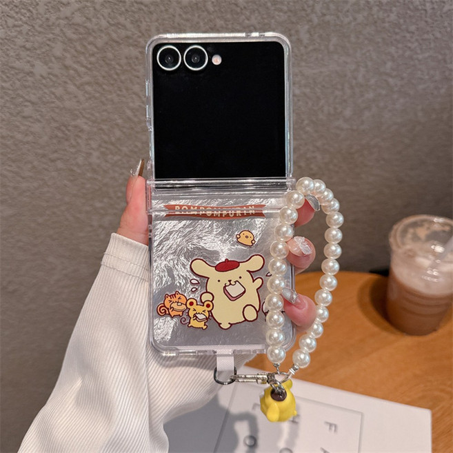 갤럭시z플립5 z플립6 힌지보호 투명실리콘 웃는 얼굴의 곰돌이 핸드폰케이스