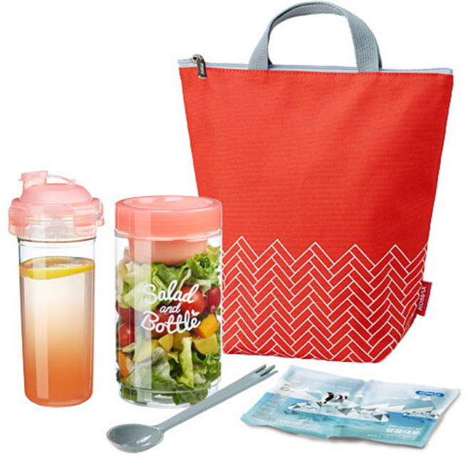 [기타브랜드] 국산 샐러드통 쉐이크통 세트 런치박스 도시락통 세트 (레드), 1개