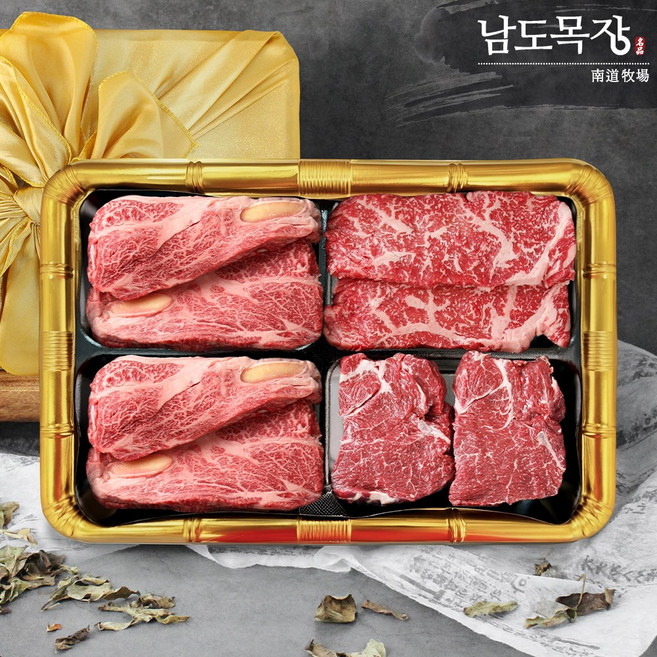 [산지직송] 전라도 한우 1등급 채반 선물세트 1kg(등심+채끝+안심), 1개