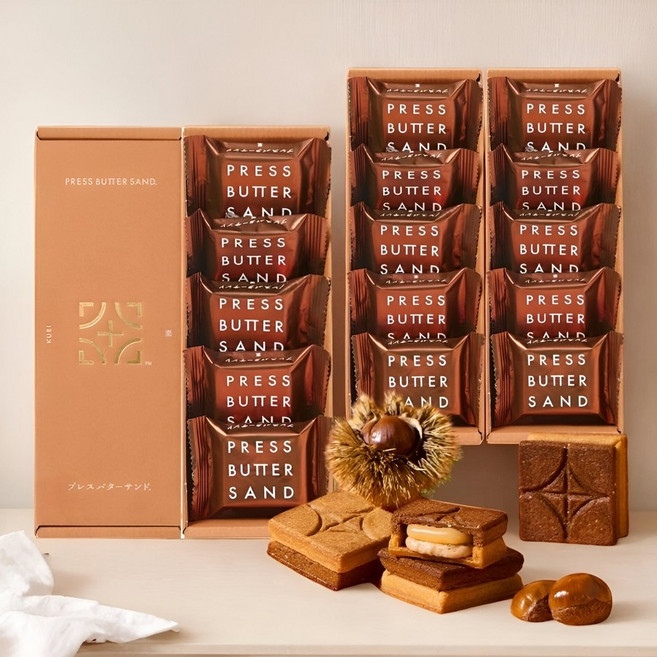 일본 프레스 버터샌드 밤맛 5개입 x3박스 체스트넛 버터 쿠키 선물 세트, 3박스, 50g