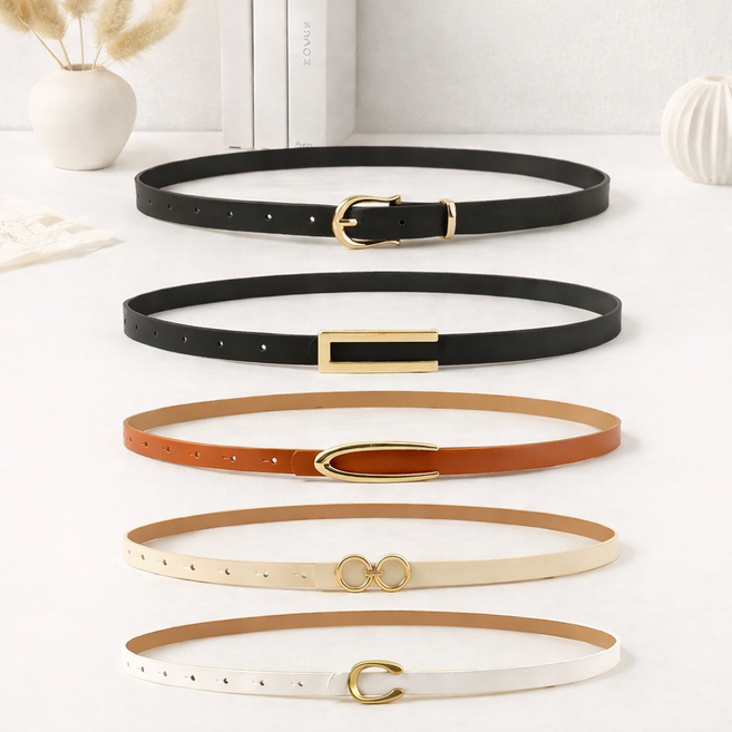 엑시스 여성 가죽 슬림 벨트 5종 세트 골드 버클 청바지 슬랙스 정장 허리띠