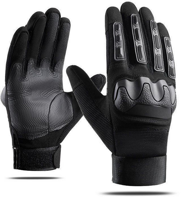 美軍戰術半指手套 射擊勤務特勤保全重機戶外騎行硬殼格鬥手套, 護甲（全指觸屏）-黑色,XL