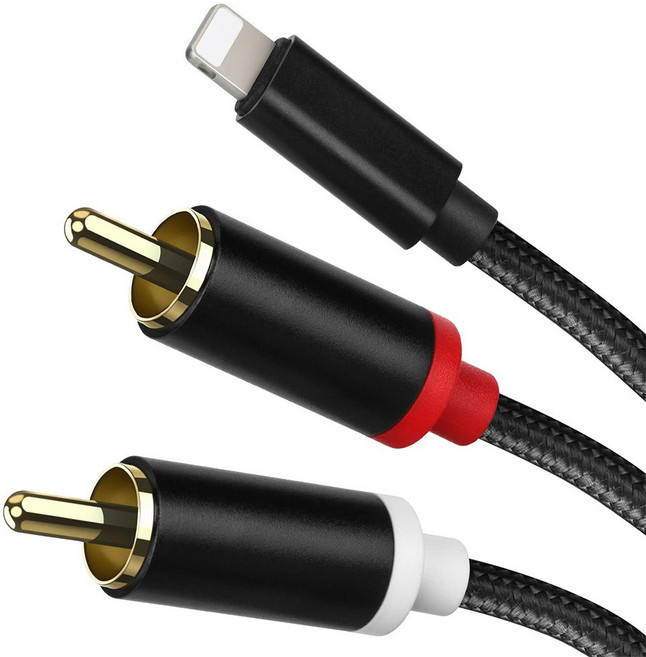 Lightning to RCA 케이블 오디오 Aux 어댑터 Y 분배기 Aux 코드 iPhone 14 13 12 11 Pro 앰프 자동차 스피커, 3.3Feet, 1개