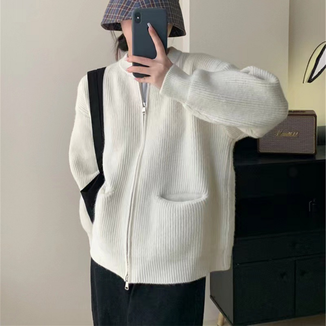 스웨터 가디건 니트 코트 여자 가을 겨울 라운드넥 슬림핏 순색 양면 지퍼 숏 고급 봄 가을 디자인 빈티지 투웨이 코트 루즈핏 캐주얼 데일리