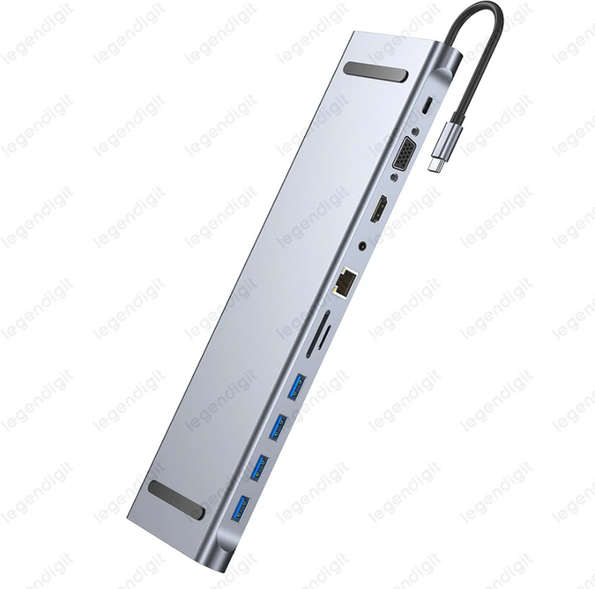 듀얼 HDTV 디스플레이가 포함된 12in1 TypeC 허브 도킹 스테이션 USB 포트 3개 SD TF 카드 리더 어댑터 이, 01 11-IN-1