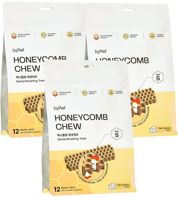 바이레프 강아지 허니콤츄 저유당 고단백 노령견 설채현 덴탈껌, 120g, 야크치즈맛S, 3개 - 쿠팡