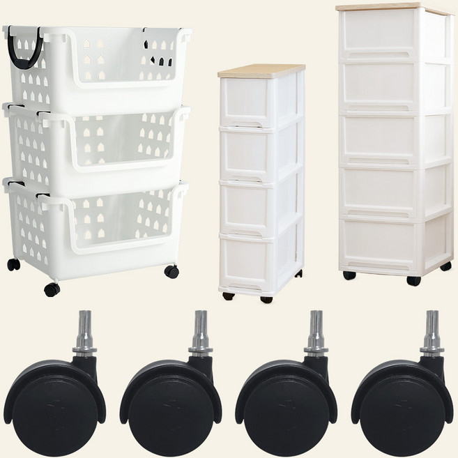 보노하우스 이동식 바퀴 1세트(4EA) 슬림서랍장 멀티바스켓 어반 우드상판 수납장 전용, 이동식바퀴 블랙 1세트