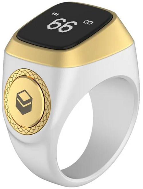 무슬림용 스마트 카운터 링 Zikr 디지털 Tasbeeh 5 기도 시간 링 (녹색), 02 White