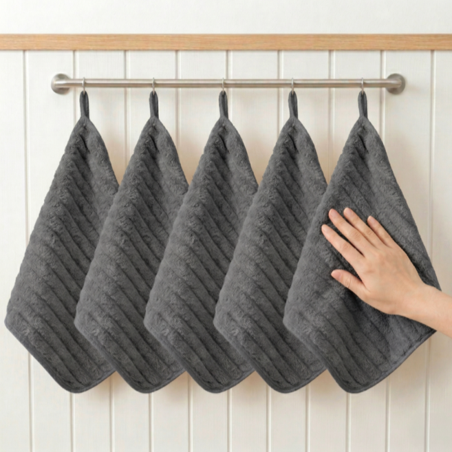 공온 모던 극세사 주방 고리 핸드타월, 5개, 그레이