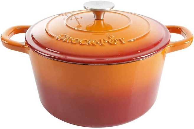 Crock-Pot Artisan 원형 에나멜 주철 더치 오븐 5쿼트 선셋 오렌지, 1개
