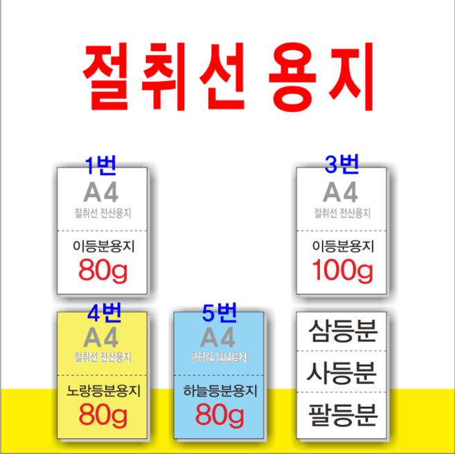 부산인쇄7082 절취선용지종합 이등분용지, 2500장, 4. 노랑이등분지80g