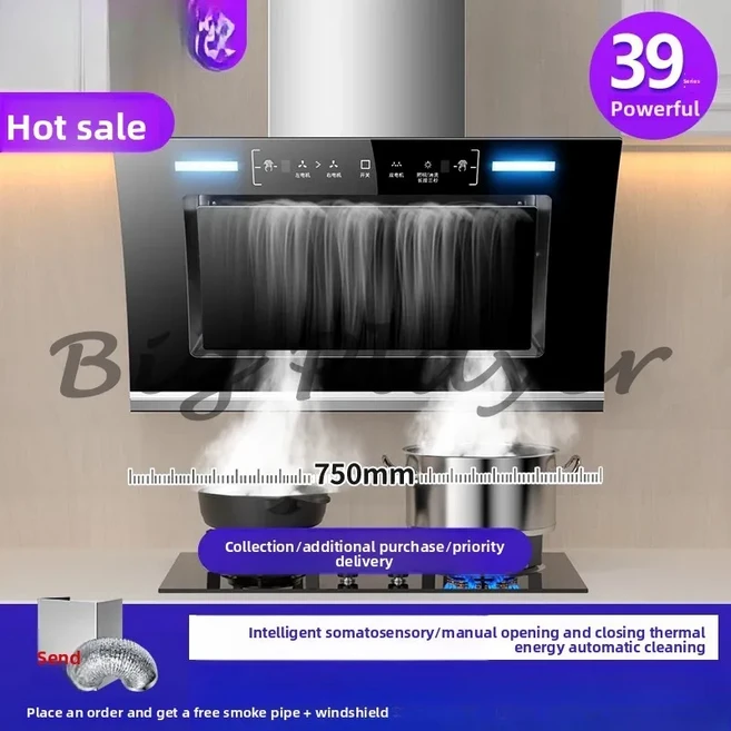 더블 모터 레인지 후드 주방 가정용 대형 흡입 자가 세척 측면, 03 750 wide dual motor